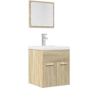 Ensemble de meubles de salle de bain, 2 pièces, en bois multicouche imitation chêne Sonoma : une commode et un meuble de rangement pour salle de bain, étagères, meuble de rangement. Modèle 856367