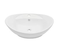 Ensemble de meubles de salle de bain 2 pièces en céramique chêne | Lavabo ovale blanc, étagère murale 60 x 40 cm, bois multicouche et métal, dessus d'établi