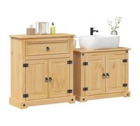 Ensemble de meubles de salle de bain 2 pièces en pin massif avec armoire et | Bois de pin massif, 2 pièces, armoire avec porte, surface facile d'entretien, support mural de sécurité
