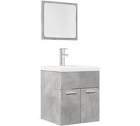 Ensemble de meubles de salle de bain, 2 pièces, gris béton, en bois multicouche. Comprend un meuble de rangement, un meuble bas et des étagères. Meuble de rangement pour salle de bain, modèle 856368