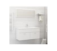 Ensemble de Meubles de Salle de Bain 2pcs, Meuble-lavabo avec Miroir, Armoire de Rangement Toilette Maison Intérieur, Blanc Bois d'Ingénierie