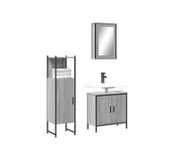 vidaXL Ensemble de Meubles de Salle de Bain 3 pcs, Armoires avec Miroir, Meuble de Rangement Toilette Intérieur, Moderne, 3214823 Gris G
