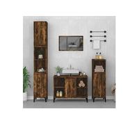 vidaXL Ensemble de Meubles de Salle de Bain 3 pcs, Armoires de Rangement avec Meuble-lavabo, Organisateur Toilette Intérieur, Chêne Fumé 3185626 chêne G