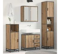 Ensemble de meubles de salle de bain 3 pcs Chêne Artisan Bois d'ingénierie | Design minimaliste, forme rectangulaire, dos soigné, étagères d'étagères, portes plates, poignées de barre, assemblé
