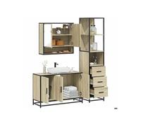 vidaXL Ensemble de meubles de salle de bain 3 pcs chêne sonoma, armoire de rangement, armoire de bain, meuble de toilette 3301161 Marron G