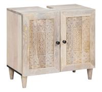 Ensemble de meubles de salle de bain 3 pièces blanc bois multicouche | Meuble lavabo avec armoire et miroir, rangement intelligent, élégance rustique