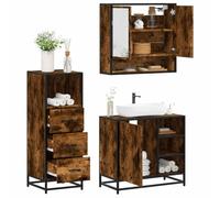 Ensemble de meubles de salle de bain 3 pièces en bois de chêne fumé avec | Cadre en métal robuste, résistant à l'humidité, beaucoup d'espace de rangement, miroir en verre transparent