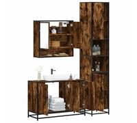 Ensemble de meubles de salle de bain 3 pièces en bois de chêne fumé avec | Cadre en métal, style industriel, résistant à l'humidité, surface facile d'entretien, surface miroir en verre transparent