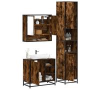 Ensemble de meubles de salle de bain 3 pièces en bois de chêne fumé avec | Cadre en métal, support stable, résistant à l'humidité, surface facile d'entretien, miroir en verre transparent
