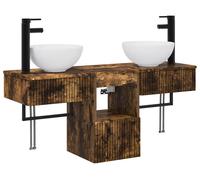 Ensemble de meubles de salle de bain, 3 pièces, en bois stratifié imitation chêne fumé