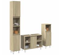 Ensemble de meubles de salle de bain 3 pièces en chêne Sonoma avec porte et | Résistant à l'humidité, surface lisse, style industriel, choix de butée de porte flexible, montage mural