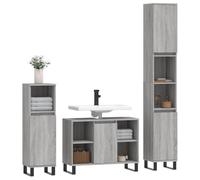 Ensemble de meubles de salle de bain 3 pièces gris Sonoma en bois | Avec pieds en fer, armoire haute 190 cm, lavabo 80 x 33 x 60 cm, anti-basculement