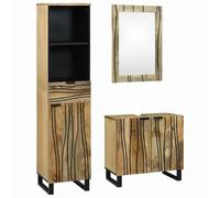 Ensemble de meubles de salle de bain 3 pièces Marron 38 x 33 x 160 cm | bois, pieds en métal noir, meuble sous lavabo, armoire haute, miroir plat
