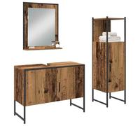 Ensemble de meubles de salle de bain 3 pièces marron bois multicouche | Avec miroir 50 x 12 x 60 cm, armoire lavabo 80 x 30 x 60 cm, montage mural