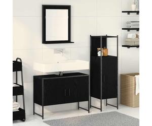Ensemble de meubles de salle de bain 3 pièces Noir 33 x 33 x 113,5 cm | Montage mural, matériau en bois avec verre, miroir 50 x 12 x 60 cm, meuble sous lavabo 80 x 30 x 60 cm