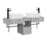 Ensemble de meubles de salle de bain 3 pièces Sonoma gris bois ingénierie | Bois d'ingénierie, grand tiroir, deux lavabos, compact pour les espaces réduits, montage avec rail