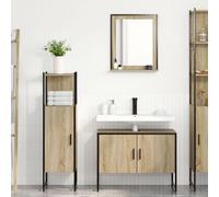 Ensemble De Meubles De Salle De Bain 3 Pièces Vidaxl Chêne Sonoma En Bois D'ingénierie, Miroir De Salle De Bain Vidaxl Avec Étagère En Chêne Sonoma 50x12x60 Cm En Bois D'ingénierie