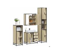 Ensemble de meubles de salle de bain 4 pcs chêne sonoma, armoire de salle de bain, armoire de rangement de toilette, 3301196