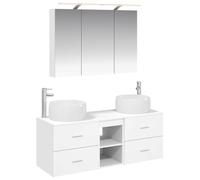 Ensemble de meubles de salle de bain 4 pièces Blanc 100 x 70 cm Armoire miroir avec LED Montage mural | Montage mural, porte réversible, miroir double face, intensité variable, bois d'ingénierie et verre