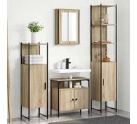 Ensemble de meubles de salle de bain 4 pièces Chêne Sonoma 33 x 33 x 185,5 | Montage mural, matériau en bois, poignées à boutons, pour petites salles de bains, résidentiels et commerciaux