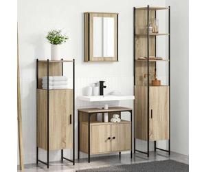 Ensemble de meubles de salle de bain 4 pièces Chêne Sonoma 33 x 33 x 185,5 | Montage mural, matériau en bois, poignées à boutons, pour petites salles de bains, résidentiels et commerciaux