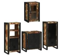 Ensemble de meubles de salle de bain 4 pièces en bois massif recy vec 10 étagères, 5 portes rangées, cadre en métal, poignées barre, noir et marron