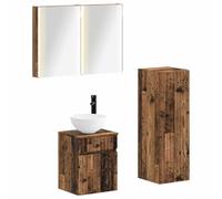 Ensemble de meubles de salle de bain 4 pièces en bois vieilli 43 x 11,5 x 60,5 cm Armoire miroir LED