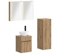Ensemble de meubles de salle de bain 4 pièces en chêne Artisan - 43 x 11,5 x 60,5 cm - Miroir LED