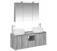 Ensemble de meubles de salle de bain, 4 pièces, finition Sonoma gris, dimensions : 100 x 14,5 x 70 cm