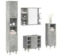 Ensemble de meubles de salle de bain 4 pièces gris béton en bois avec | Résistant à l'humidité, surface lisse, facile d'entretien, support mural de sécurité, convient pour lavabo