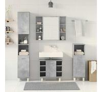 Ensemble de meubles de salle de bain 4 pièces gris béton | Panneau de particules résistant, porte fermée, armoire miroir 80 cm, capacité 60 kg