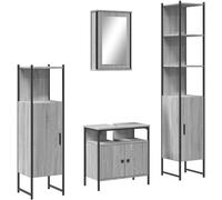 Ensemble de meubles de salle de bain 4 pièces, gris sonoma et chêne, comprenant un meuble sous vasque, un miroir et des meubles de rangement