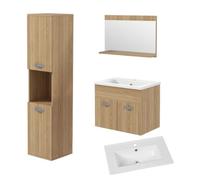 Ensemble de meubles de salle de bain 4 pièces, lavabo avec meuble bas 61 cm | Armoire à miroir, armoire haute, lavabo en céramique et montage mural, pour toilettes d'invités et petites salles de bain