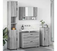 Ensemble de meubles de salle de bain 4 pièces Sonoma gris bois métal | Montage mural, peu encombrant, portes encastrées, poignées de barre, facile d'entretien