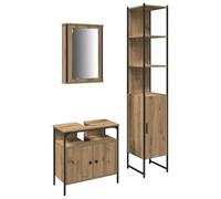 Ensemble de meubles de salle de bain 42 x 12 x 60 cm 3 pièces en chêne | Lot de 3 panneaux en bois avec pieds en métal, capacité de charge de 180 kg, 4 portes, pour salle de bain et petites pièces