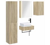 Ensemble de meubles de salle de bain, 5 pièces, en bois imitation chêne Sonoma