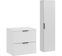 Ensemble De Meubles De Salle De Bain 60 Cm Blanc Mat Avec Plan De Travail Et Colonne