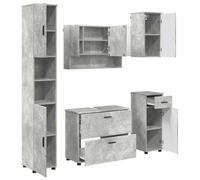 Ensemble de meubles de salle de bain 76,5 x 35 x 64 cm 5 pièces béton gris | Contreplaqué et métal, 3 tiroirs et 17 étagères, pour salle de bain et petits espaces, max. Charge maximale de 300 kg