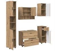 Ensemble de meubles de salle de bain 76,5 x 35 x 64 cm 5 pièces Chêne | bois et métal, 17 étagères et 3 tiroirs, pour salle de bain et WC d'invités, max. Charge maximale de 300 kg, 5 pièces