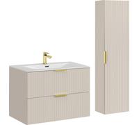 Ensemble De Meubles De Salle De Bain 80 Cm Cachemire Mat Avec Lavabo Et Colonne