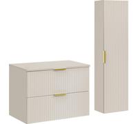 Ensemble De Meubles De Salle De Bain 80 Cm, Couleur Cachemire Mat, Avec Armoire Haute