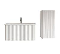 Ensemble de meubles de salle de bain 80 cm, meuble sous lavabo, blanc | Bassin en pierre artificielle sans couture avec façade rainurée et bords doux - L'armoire est livrée pré-montée et prête à