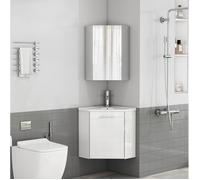 Ensemble de Meubles de Salle de Bain avec Meuble Sous Vasque d’Angle et Armoire Miroir - HAVRYA - MDF et Céramique - Blanc Brillant