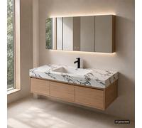 Ensemble de meubles de salle de bain comprenant un lavabo en céramique, un meuble sous-vasque suspendu, un vasque et un ensemble pour espace lavabo, dimensions 140 x 55 cm [YBTC336JG-140]