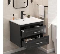 Ensemble de meubles de salle de bain comprenant un meuble sous-vasque de 60 cm, comprenant un vasque en céramique, une surface laquée, 2 tiroirs avec système de fermeture douce. Meuble sous-vasque noi