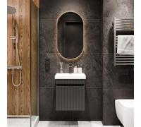 Ensemble de meubles de salle de bain Cosmia, comprenant un meuble sous-vasque de 50 x 60 x 35 cm, de couleur anthracite, avec un vasque en céramique et un tiroir