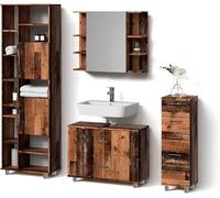 Ensemble de meubles de salle de bain Eisak, en chêne rustique, comprenant 4 pièces, dont une armoire haute