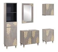 Ensemble de meubles de salle de bain en bois de mangue - vidaXL - Gris - Accents dorés - Bois de mangue massif