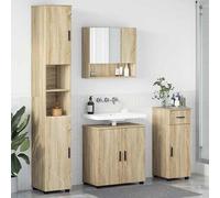 Ensemble de meubles de salle de bain en bois imitation chêne Sonoma, 4 pièces, dimensions 61x35x64 cm, matériau composite, montage mural, espace de rangement