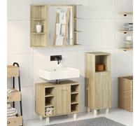 Ensemble de meubles de salle de bain en chêne Sonoma 3 pièces 30 x 30 x 95 cm + 60 x 32 x 535 cm + 80 x 205 x 64 cm | Matériau en bois durable, résistant à l'humidité, surface miroir en verre transparent, montage mural, nettoyage facile